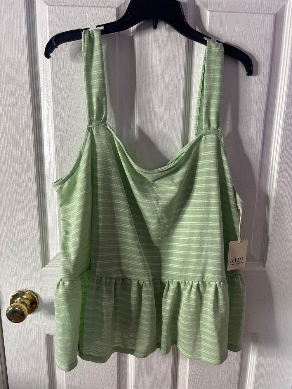 a.n.a Light Green Striped Peplum Tank Top